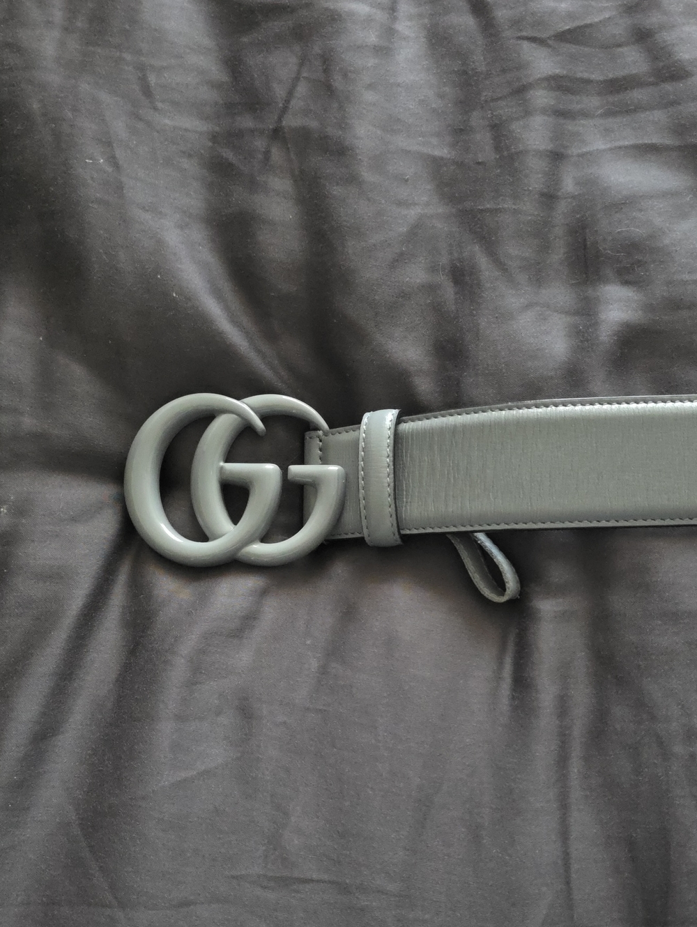 Authentic Gucci Gray Double G Wide 1½ inch Leather Belt 80•32